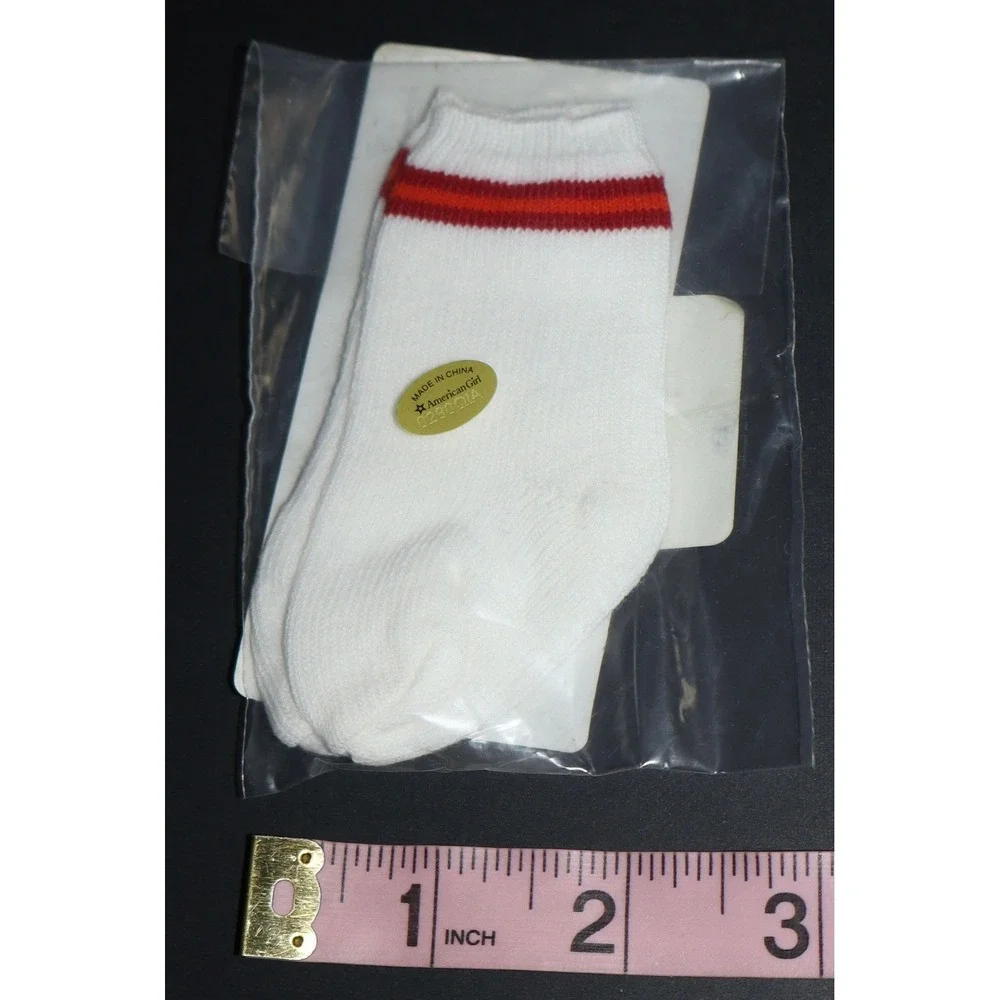 American Girl Doll White Athletic Socks Red Orange Stripes 2007 New